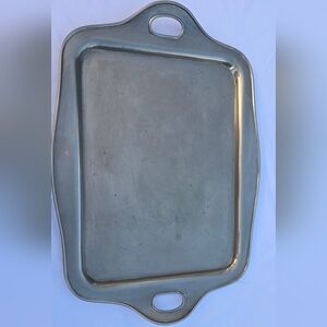 Vintage Manning Bowman MB Pewter Serving Tray w/ Handles Made in USA Barware